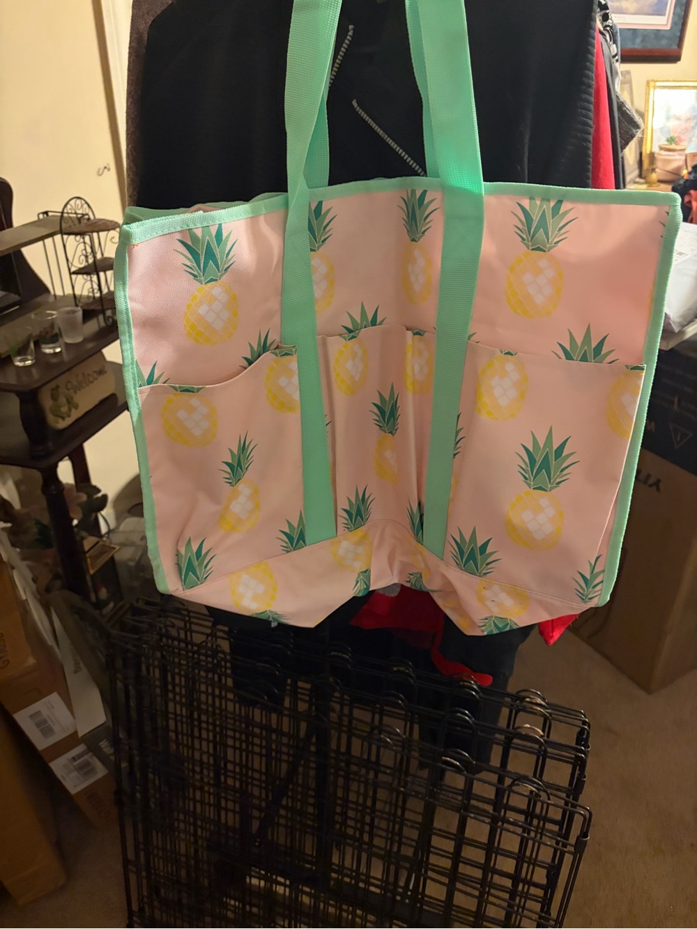 crown & ivy Pink Pineapple Print Tote with Mint Trim